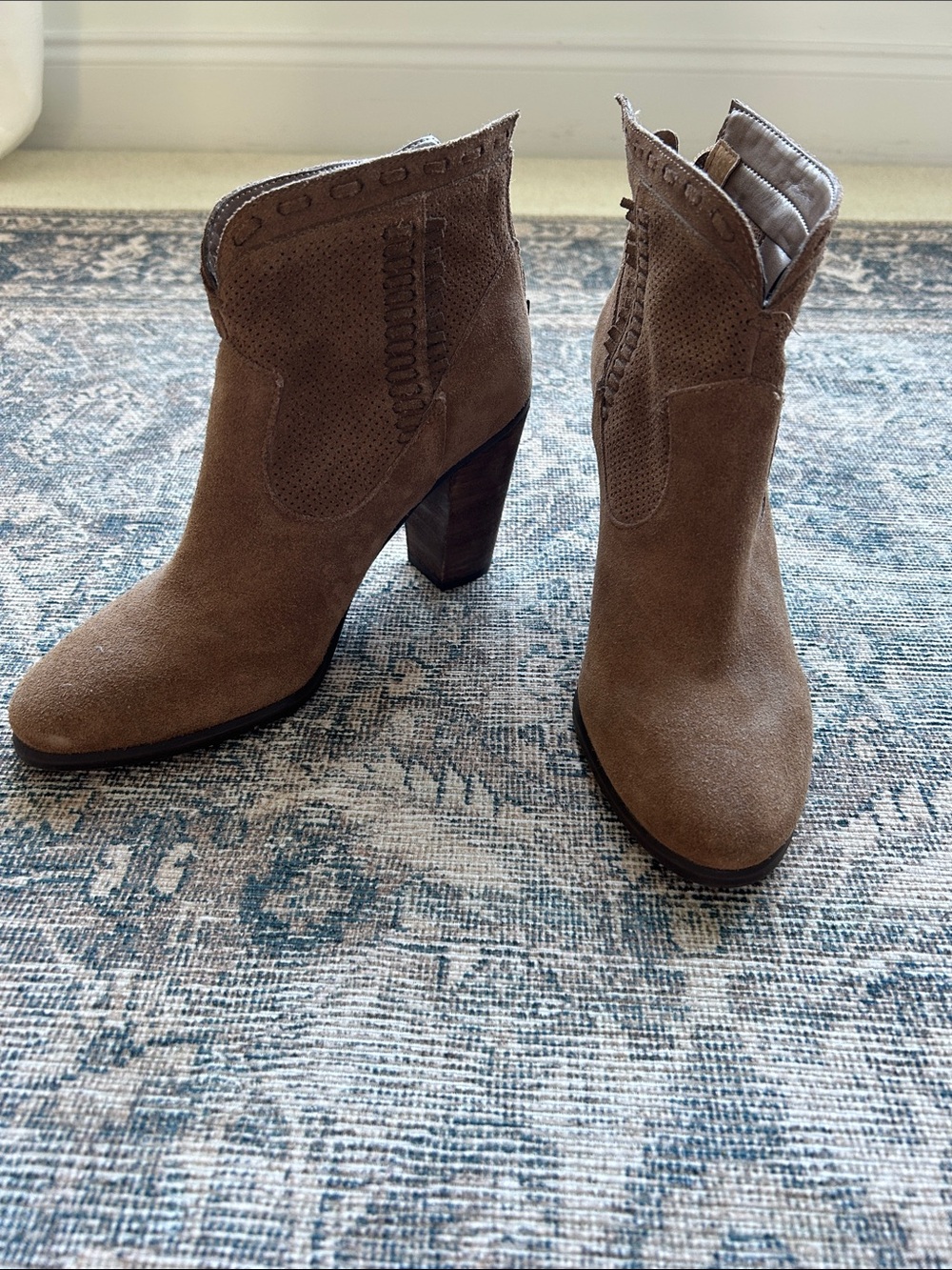 Vince Camuto Brown Suede Ankle Booties with Block Heel - Women